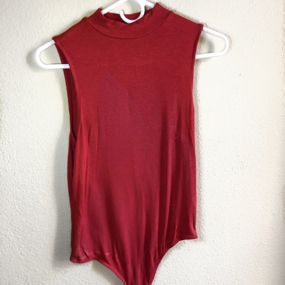 mock neck red bodysuit
